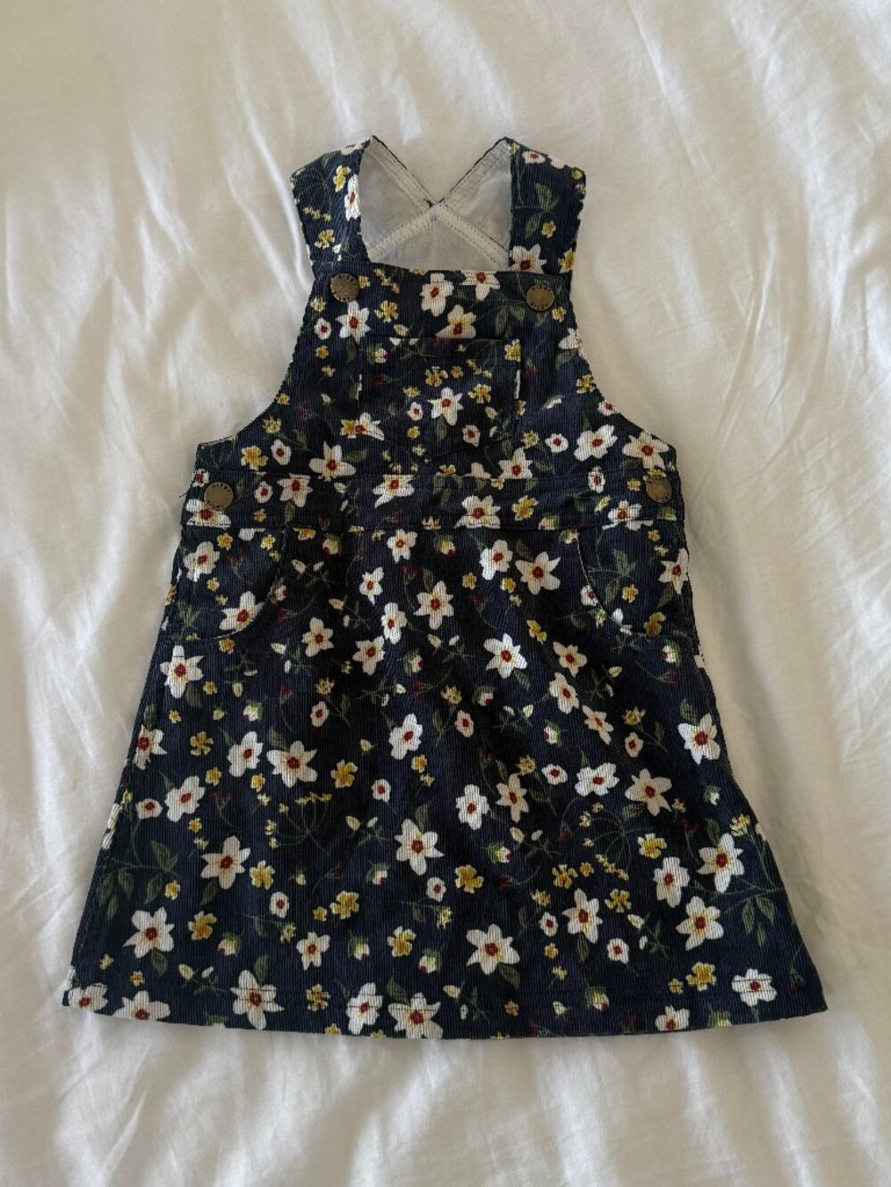 BISBY Girls Blue Daisy Beatrice Pinafore Corduroy Overall Dress 12-18M